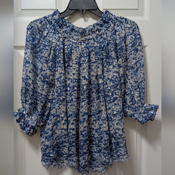 Isabel Marant Tops - Etoile Isabel Marant Bell Printed Silk Chiffon Blue Metallic blouse Size 1 S